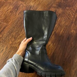 Steve Madden Black Leather Knee-High Chunky Sole Boots